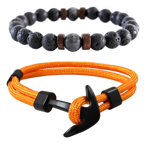 Pack 2 Pulsera Piedras Naturales Pulsera Hombre Ancla