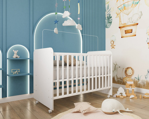 Cama Berço Americano Premium Menino Menina Bebe Inocencia Com Rodizios Criança Quarto Do Nenem