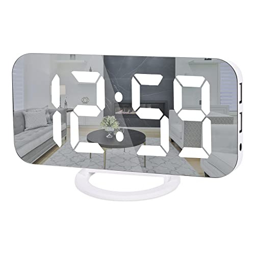 Reloj Despertador Digital Led Con Espejo Puerto Usb 16.5cm