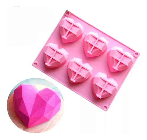 Molde Silicona 6 Corazones Grandes Facetados Doctor Glitter