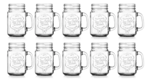 Glaver's Mason Drinking Jars – Set of 4, 16 Oz Clear Glass Jars – With  Convenient Handle and Ice-Cold Embossed Logo – Ideal for Hot and Sunny Days  –