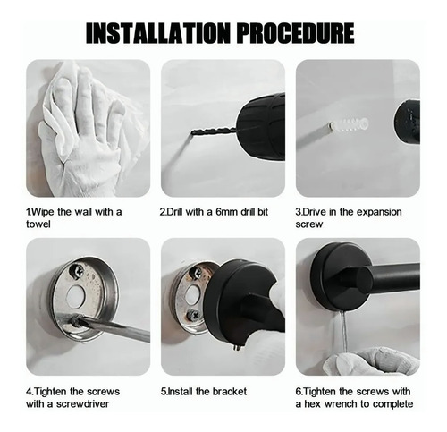 Imagen 8 de 9 de Set De 6 Accesorios De Baño Acero Inoxidable Negro Y Plata