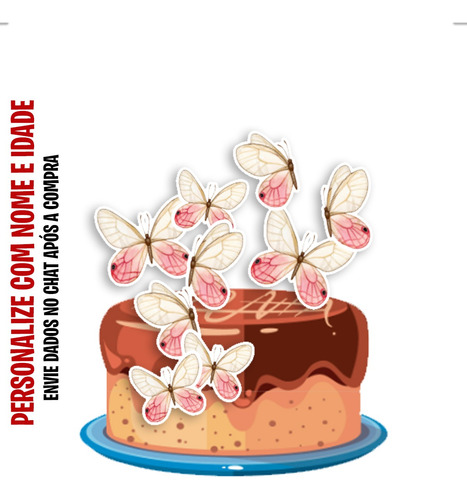 Topo De Bolo Topper Borboletas Rosa E Salmon
