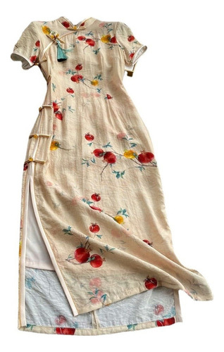 Vestido Vintage Qipao For Mujer, Corte Entallado, Largo, Ch