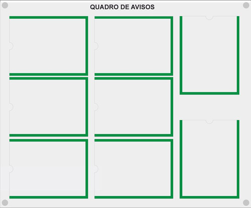 Quadro De Aviso Gestão Com 8 Displays A4 Acrílico Verde