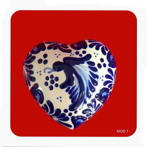 Imagen 6 de 9 de Set 3 Alhajeros Corazón De Talavera Poblana Barroca Azul Lhj