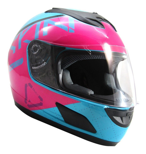 Casco Integral Skin 626 Rosa Y Turquesa Power Maxx