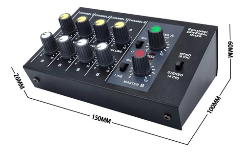 Mix-428 Mini Mezclador De Audio Portátil 8 En 2 Salidas