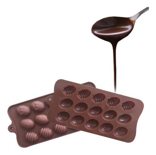 2 Moldes de silicona para chocolates huevos de pascua color marrón Pasteleríacl