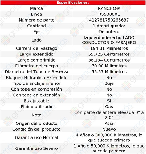 1 Amortiguador Izq/der Del 55.725 Cm Rs9000xl Wrangler 07-17