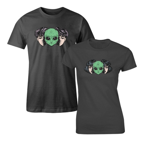 Playera De Pareja Alien Mascara Novios Vinil Textil 2pz