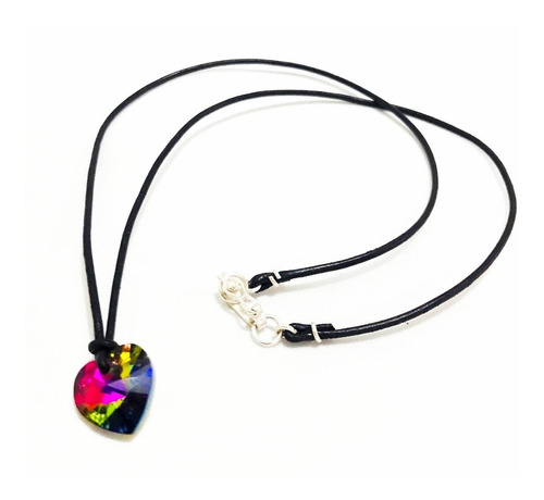 Collar Unisex Corazón Cristal Vitral Médium Cuero Sintético