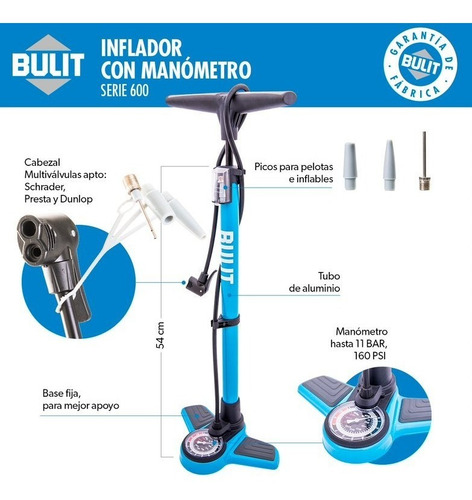 Inflador Con Manómetro Bulit Serie 600 Grande