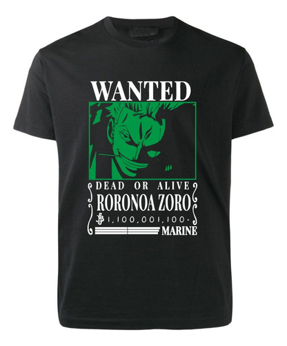 Remera Negra One Piece - Zoro Roronoa - Anime - Wanted