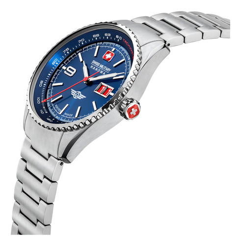 Reloj Swiss Military Smwgh2101005 Para Hombre Cristal Zafiro Color de la malla Plateado Color del bisel Azul Color del fondo Azul
