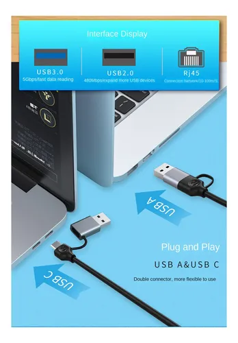Tarjeta De Red Con Cable Usb De 100 Mbps Rj45 Usb3.0 Hub Ext
