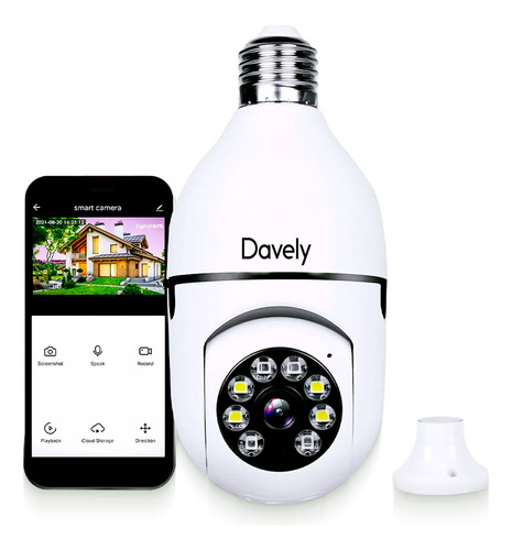 Câmera De Segurança Davely Lâmpada App Yoosee Com Visão Noturna Interna Externa Ip Wifi Espiã 360º Cor Branco