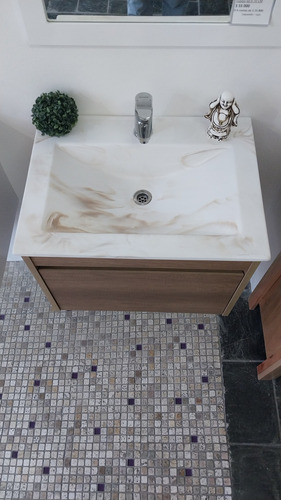 Vanitory Colgante 60 Melamina Texturada Bacha De Porcelanato Marrón Beige Un Agujero