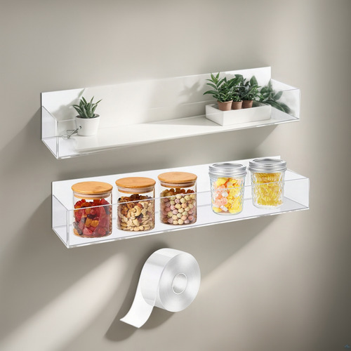 Estante Especias Acrílico Adhesivo, Organizador Pared Transp
