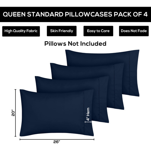 Fundas De Almohada Estandar Con Cierre De Sobre Color Azul Azul Marino Liso