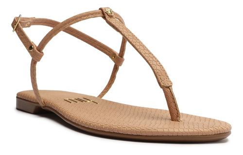 Imagem 1 de 4 de Sandália Feminina Rasteira Flat Quadriculado Nude - My Shoes