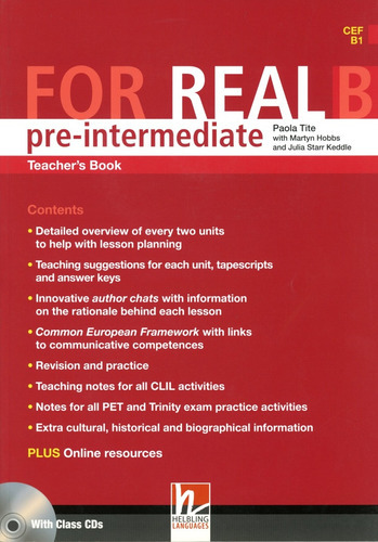 For Real Pre-intermediate - Tch's  B  W/cd - Paola, Martyn Y, de Tite Paola / Hobbs Martyn / Starr Keddle Julia. Editorial Helbling Languages, tapa blanda en inglés, 2011