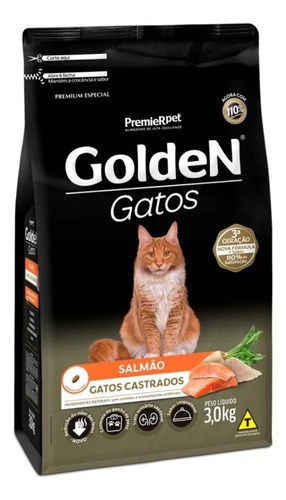 Ração Golden Gatos Adultos Castrados Salmão - 3kg