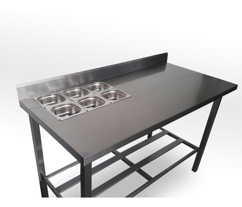 Mesa Bancada Condimentadora Em Aço Inox 190x65x88 Com 6 Gn's