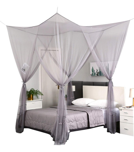 Elegante Mosquitera Con 4 Postes En Las Esquinas, Cortinas D