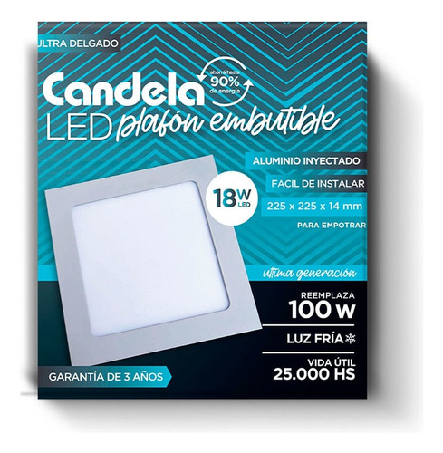 Led Plafon Cuadrado Embutible 18w Fria