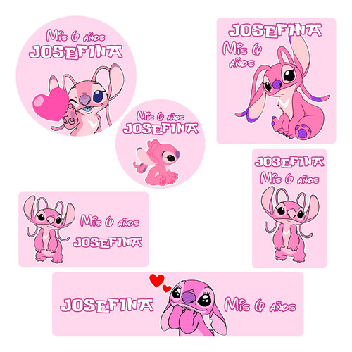 Kit 180 Stickers Stitch Angel Rosa Disney Candy Bar Etiqueta