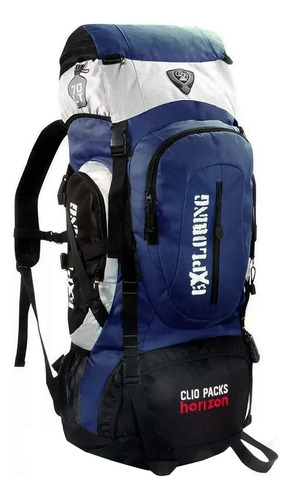 Mochila Camping Trilhas Viagem Impermeavel 70l Clio Mc5386 Cor Azul Desenho do tecido Liso