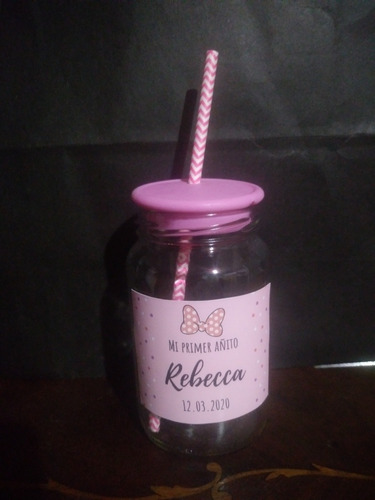 Frasco Personalizado Con Tapa, Etiqueta, Sorbete, Y Bolsita