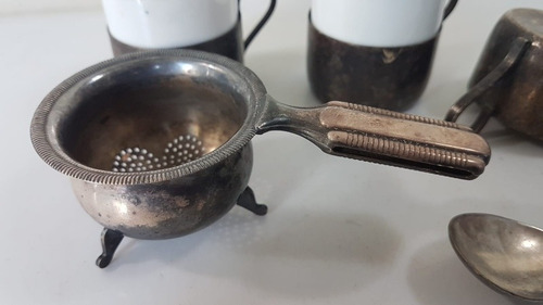 Antigo Jogo Xícara D Café Colher Coador De Chá Tudo Prata (Usado)