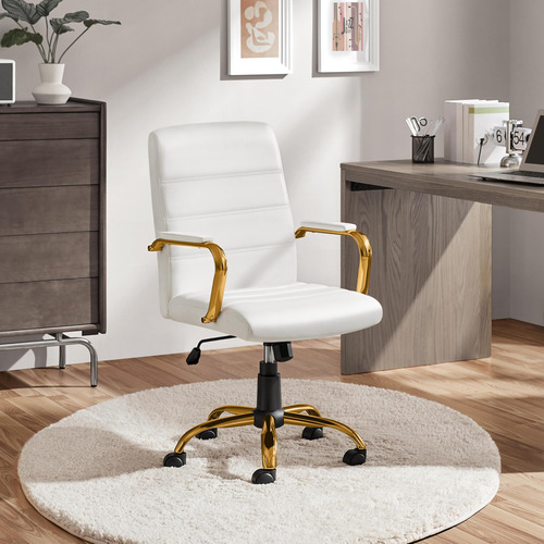 Silla De Oficina Ajustable Cuero Pu Respaldo Medio Blanca Do