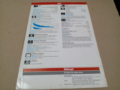 Folder Catálogo Trator Valmet 880 Medida 21x30 Cms Com 2 Pgs (Usado)