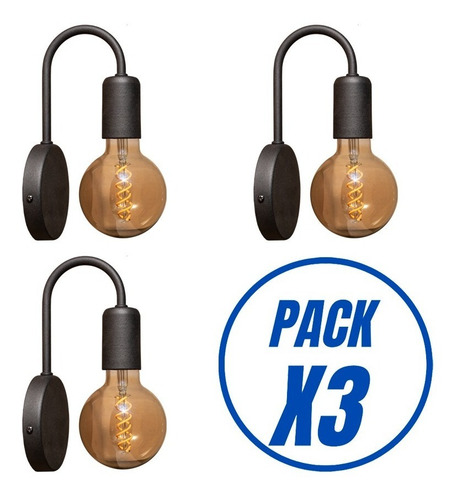 Imagen 2 de 9 de Pack X3 Lampara Aplique Pared Minimalista Apto Led