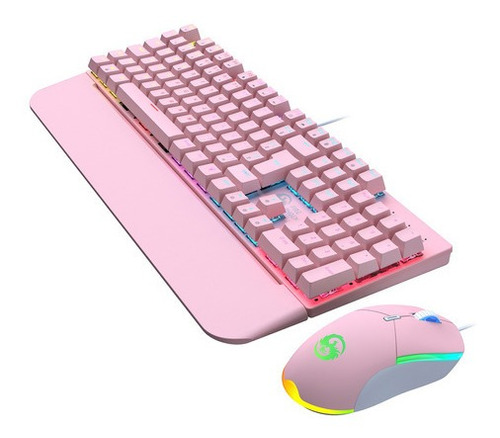 Kit Teclado Mouse Mecânico Abnt2 Gamer Led Rgb Iluminado Cor do mouse Preto Cor do teclado Rosa