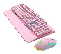 Comprar Kit Teclado Mouse Mecânico Abnt2 Gamer Led Rgb Iluminado Cor do mouse Preto Cor do teclado Rosa