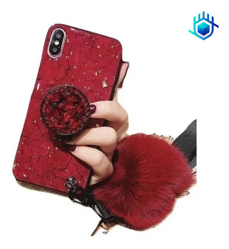 Imagen 1 de 10 de Funda Compatible Con Moto Marmol Pompon Correa Colgante Dama