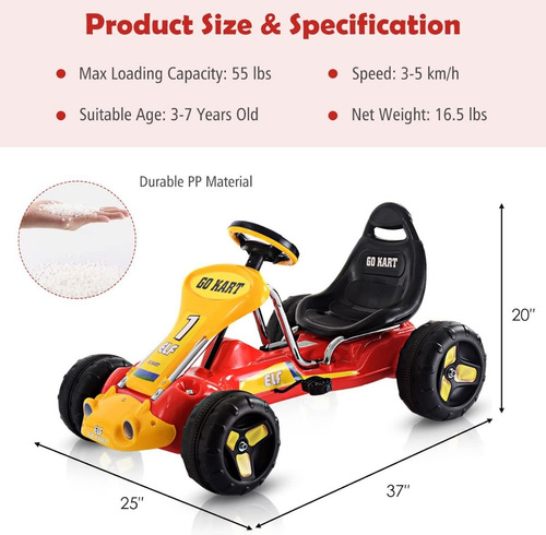 Carro Para Niños Tipo Go Kart Color Rojo Marca Costzon