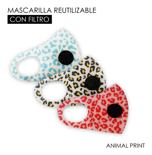 Pack 3 Mascarillas Reutilizables Con Filtro / Animal Print