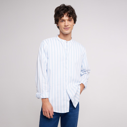 Camisa Hombre Ostu M/l Azul Algodón 60010521-527