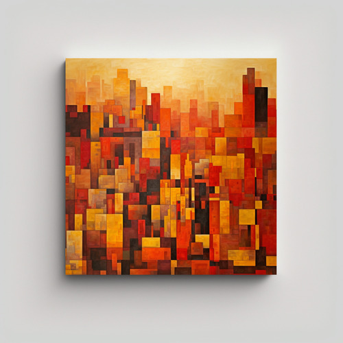 20x20cm Cuadro Abstracto De Nueva York En Tonos Cálidos