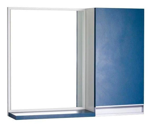 Espelho Para Banheiro Com Armário Azul Puxador Metal