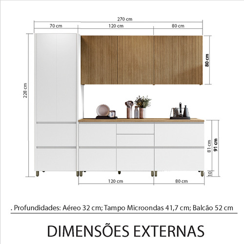 Cozinha Modular Completa Mdf 5 Peças Nesher Rainha Branco Marrom