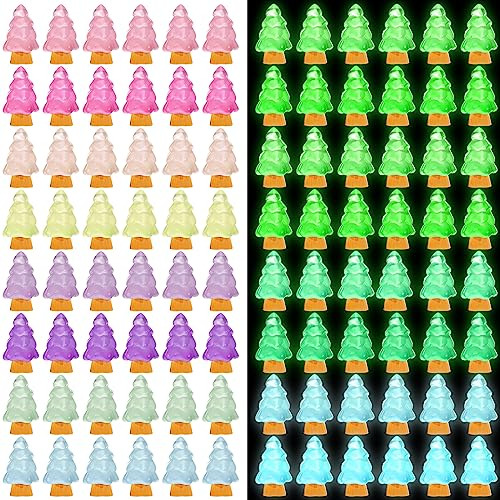 96 Pcs Mini Resin Christmas Tree Miniature Luminous Chr...