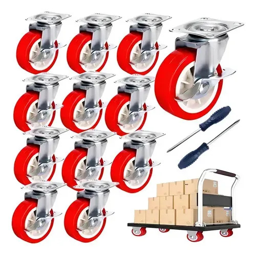 Rueda para carritos y muebles MXGAA 12pcs color rojo 3.81cm de diámetro x 2cm de espesor pack x 12 unidades