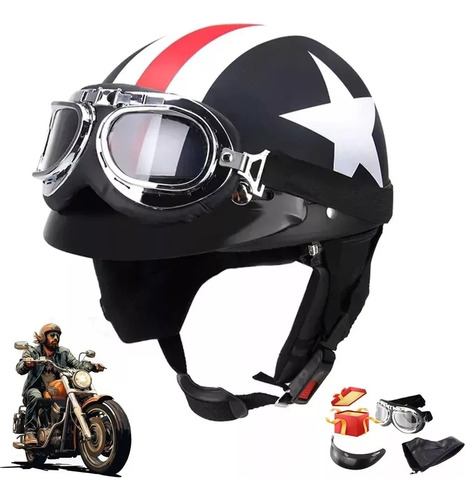 Casco De Motocicleta Medio Abierto Con Gafas De Visera