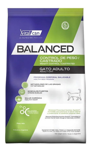 Alimento Vitalcan Balanced Control de Peso/Castrados para gato adulto sabor mix en bolsa de 7.5kg